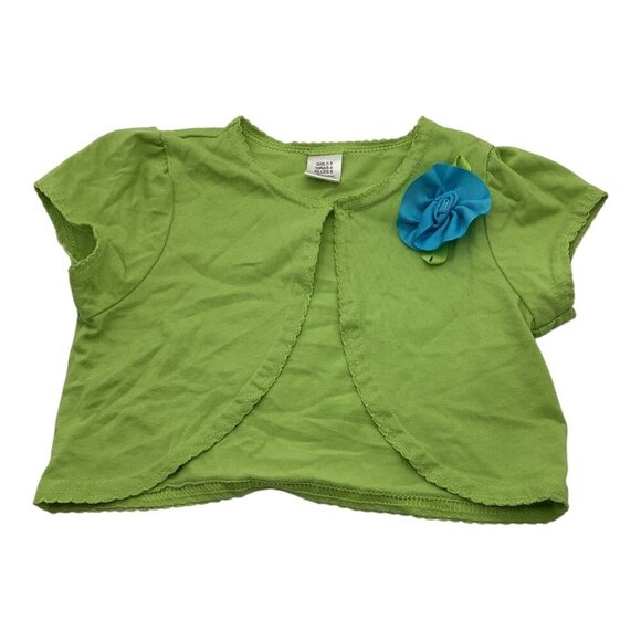 Girls Green Short Sleeve Button Shrug With Blue Flower Accent Top Size 8 Cotton - Picture 1 of 9